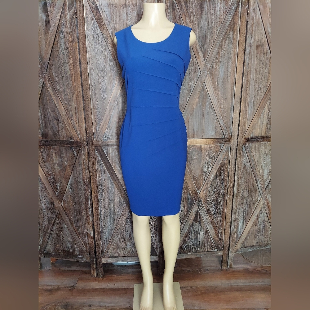 Calvin Klein Sleeveless, Ruched, Pencil Dress, Color Royal Blue, Size 4